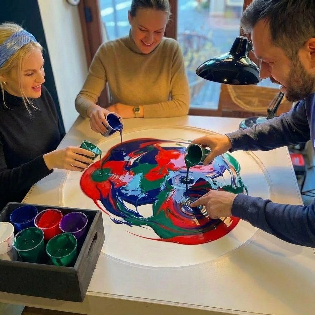 Spin art during a brunch event at Bonvivant