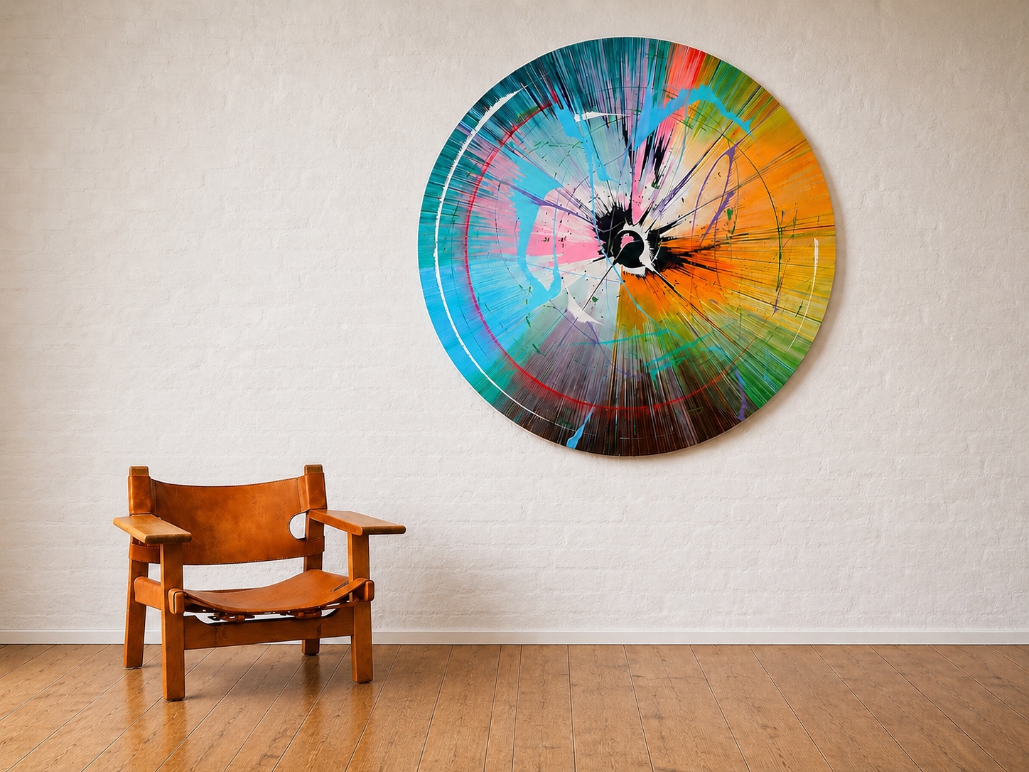 Rundes Original-Kunstwerk von Jans Echternacht in einem Raum