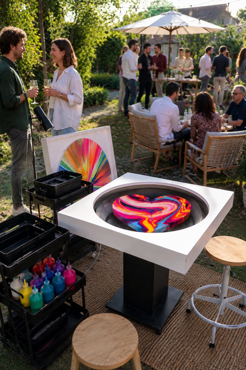 Mobile Spin Painting Maschine bei einem Garten-Event