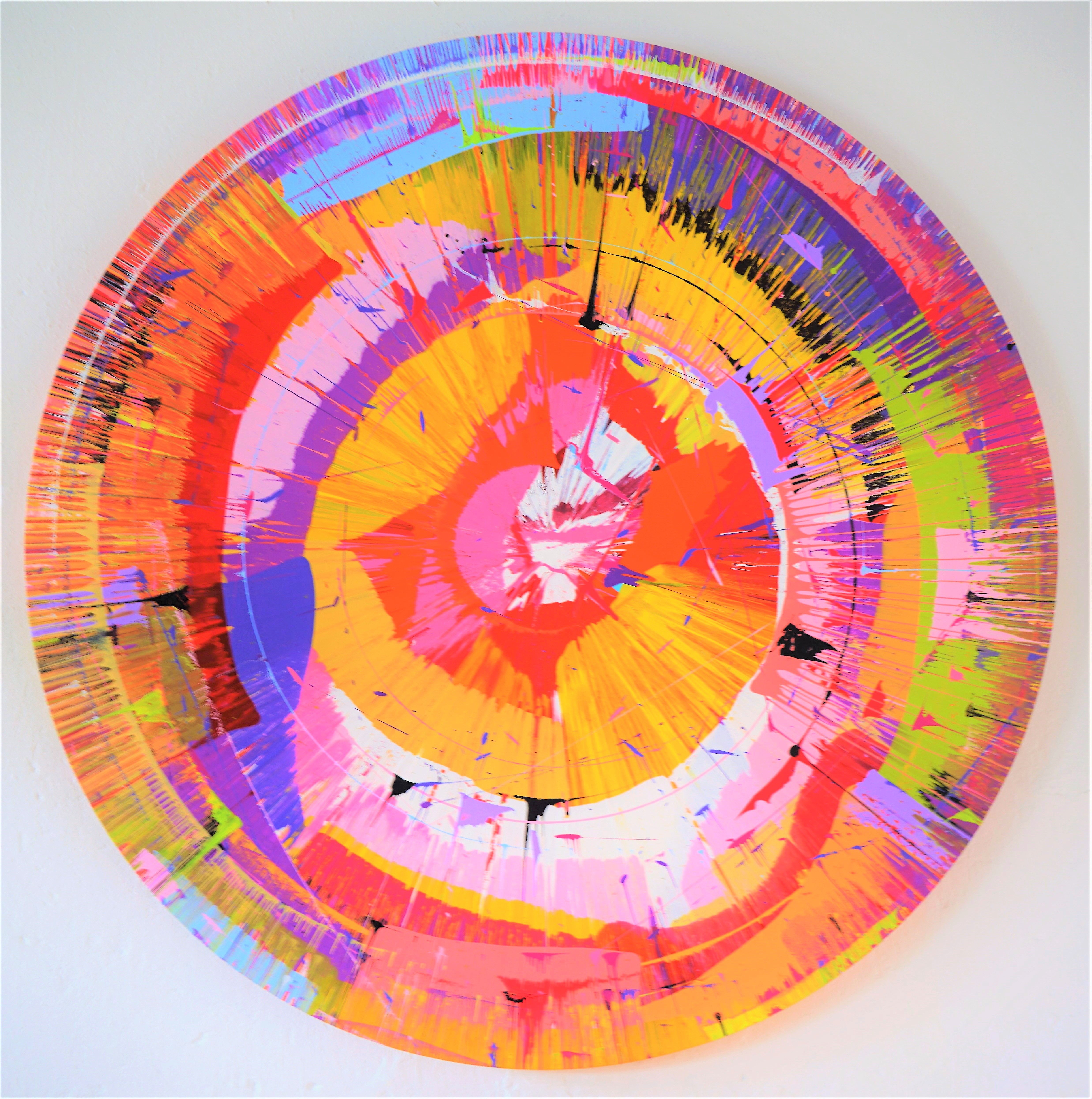 Vibrant round original in orange, pink and violet