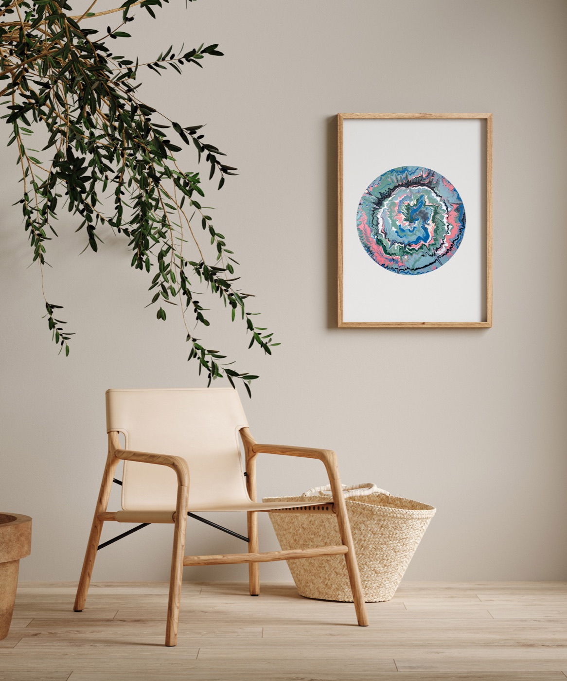 Framed round KaVo artwork in an interior