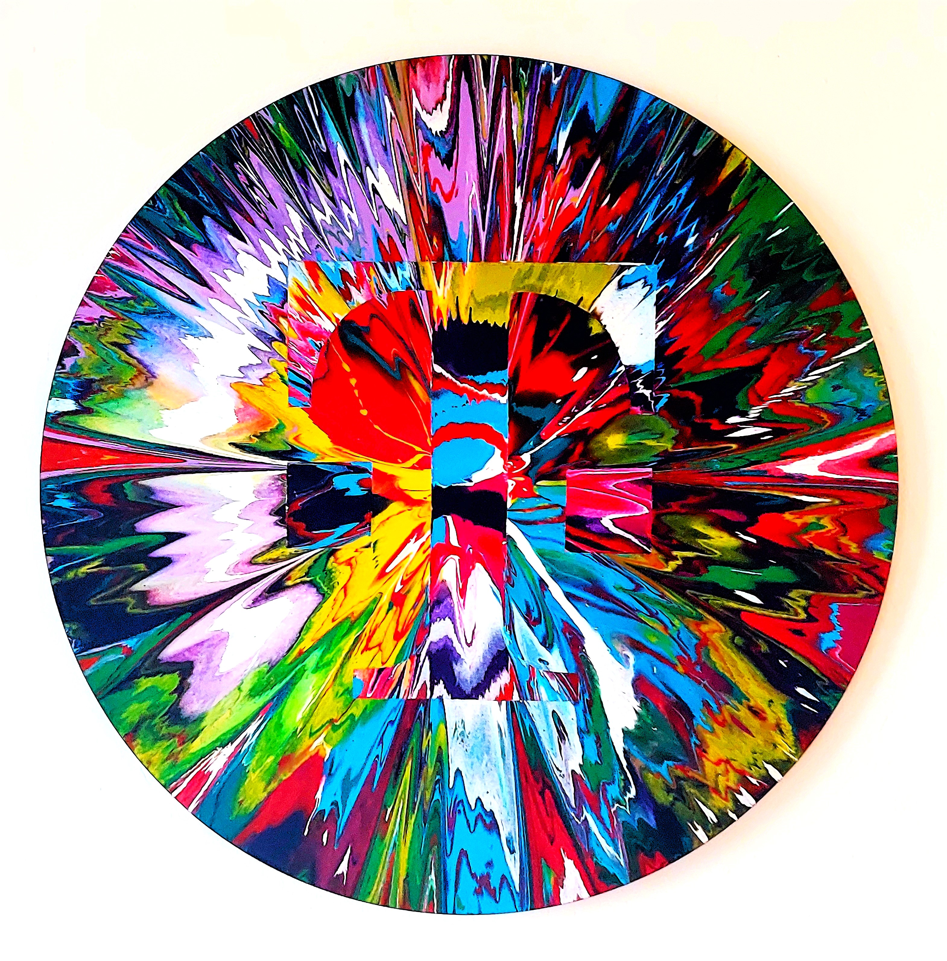 Rundes Spin Painting mit großem integriertem Buchstabenzeichen