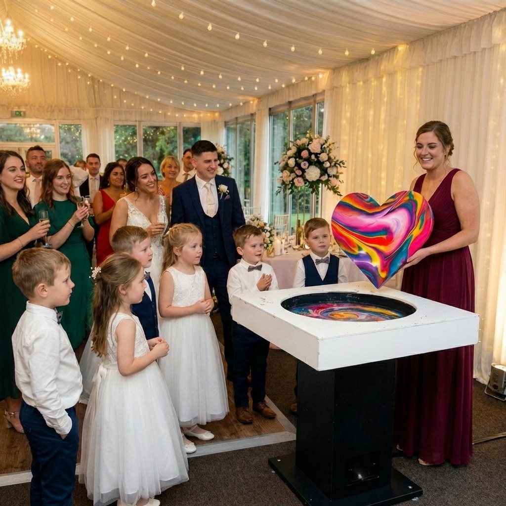 Mobile spin painting at a wedding